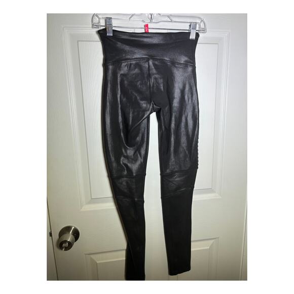 SPANX Black Faux Leather Leggings Pants High Rise Slimming Shapewear Size M - Picture 4 of 7